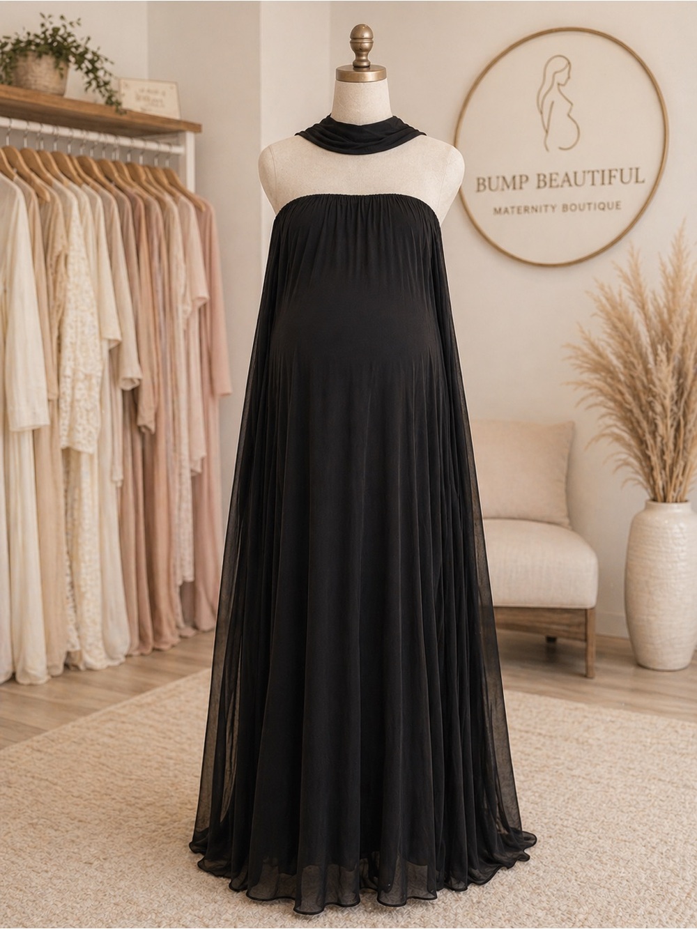 Faeriesty Elegant Black Maternity Shoot Dress, Size XS